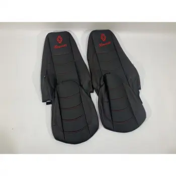 Набор чехлов для сидений RENAULT PREMIUM 460 DXI EURO 5 из эко кожи черного цвета с прошивкой красной нитью