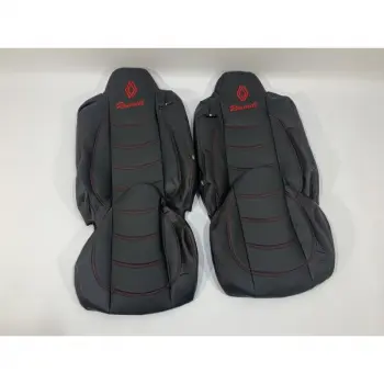 Набор чехлов для сидений RENAULT RANGE T460 EURO 6 из эко кожи черного цвета с прошивкой красной нитью